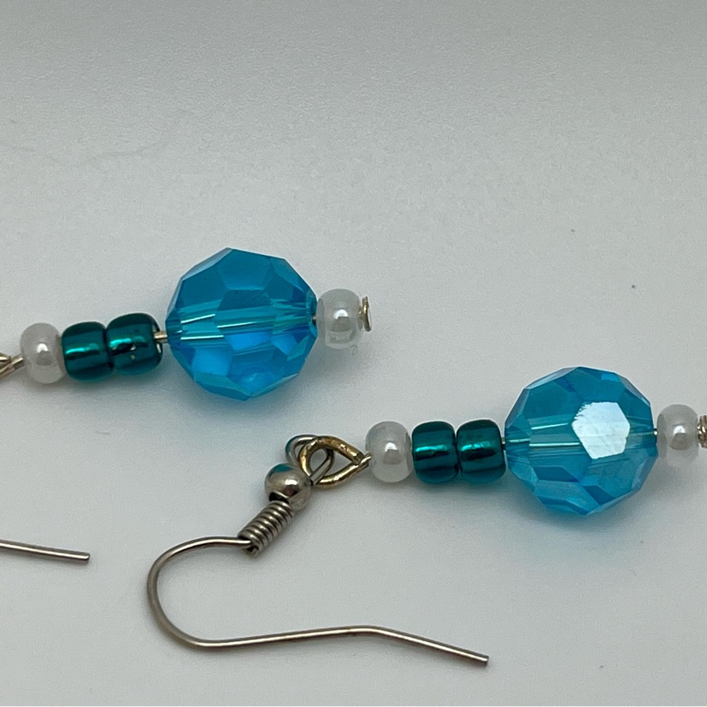 Beaded Dangle Earrings - aqua and turquoise